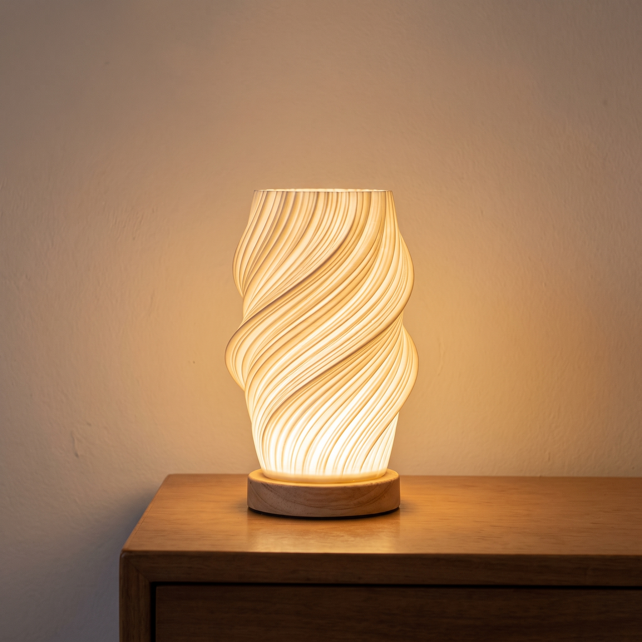 Lámpara Vela encendida en una mesita de noche al anochecer