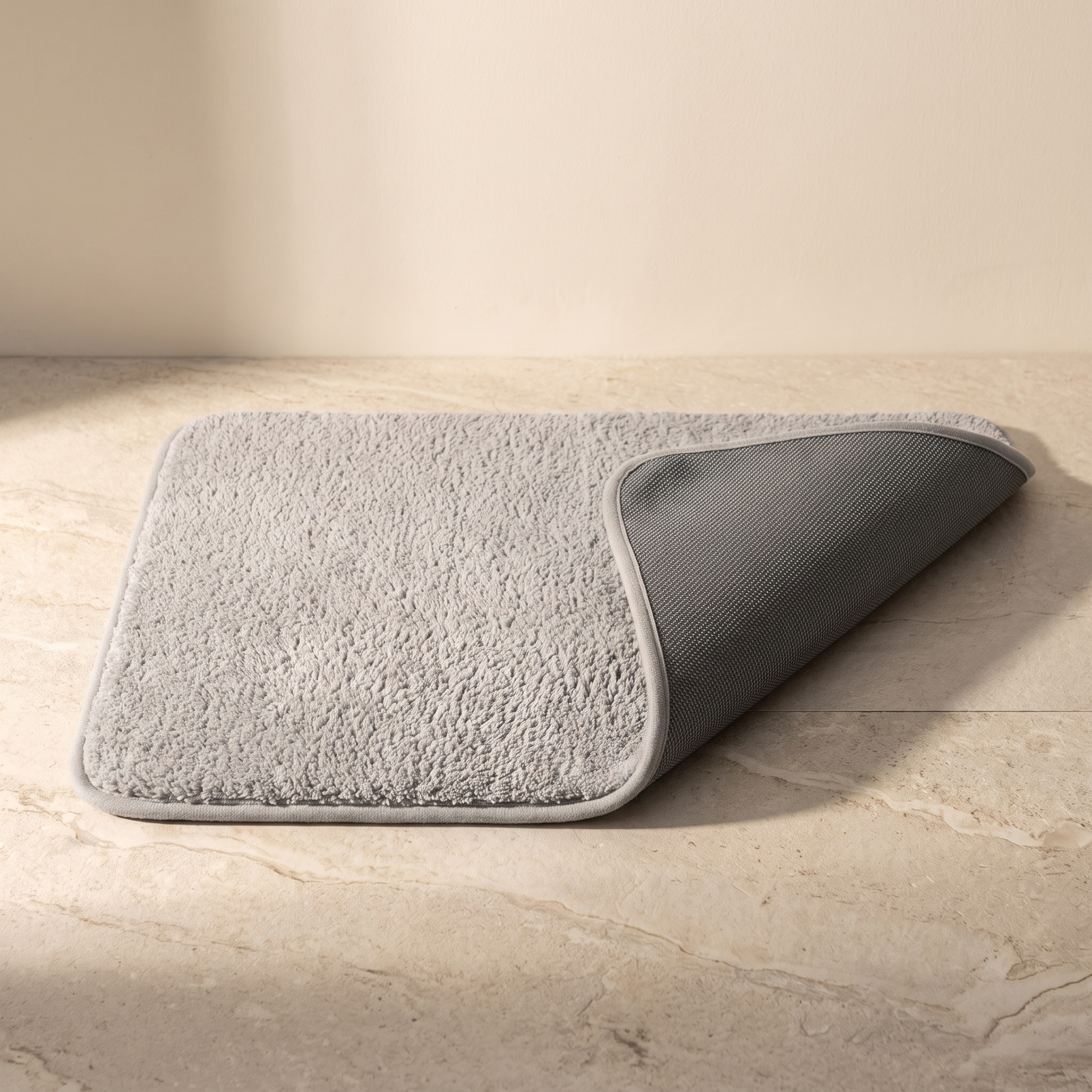 Base antideslizante de la alfombra de baño gris claro