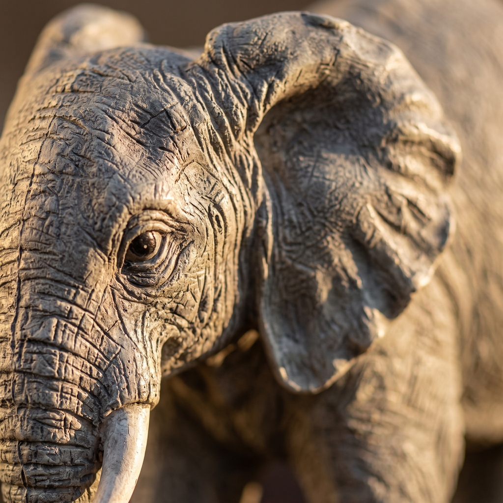 Detalle de la resina y el modelado del elefante grande