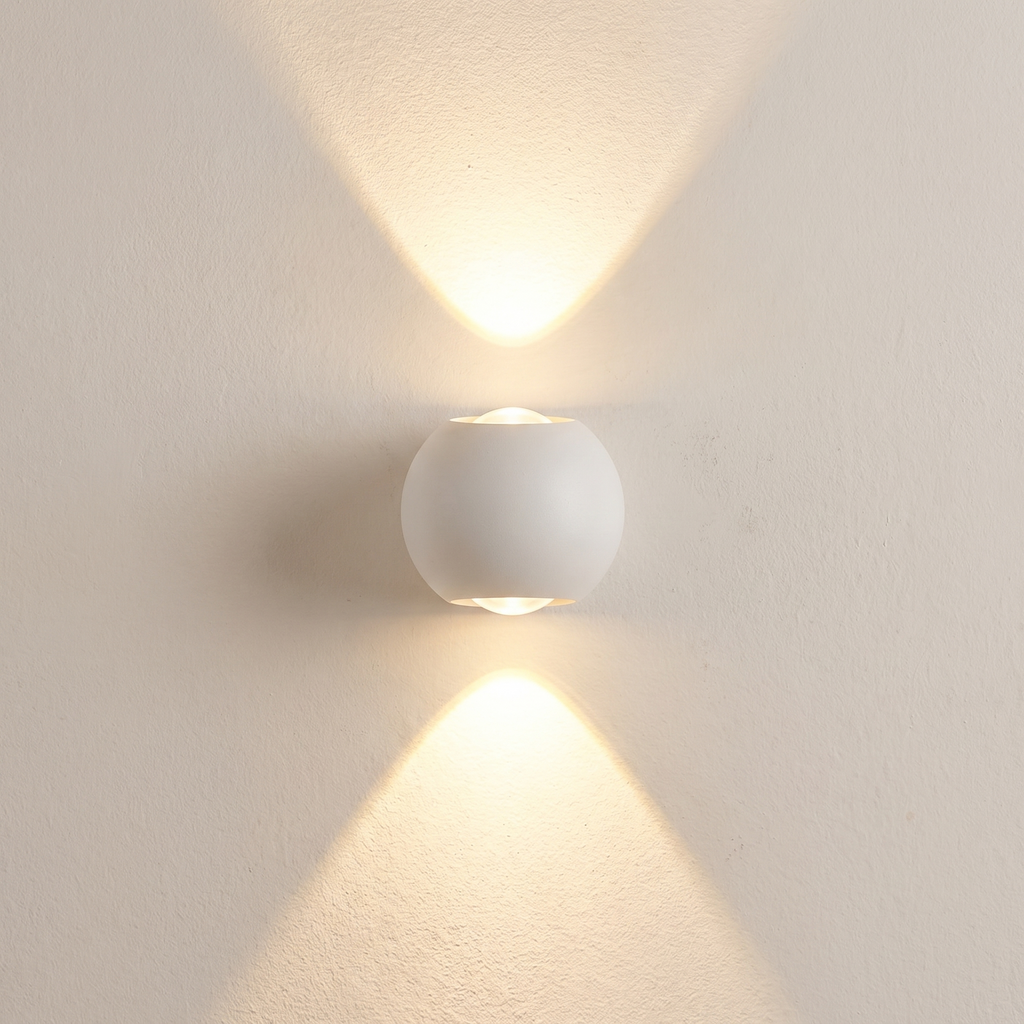 Aplique de exterior esfera LED blanco encendido arriba y abajo
