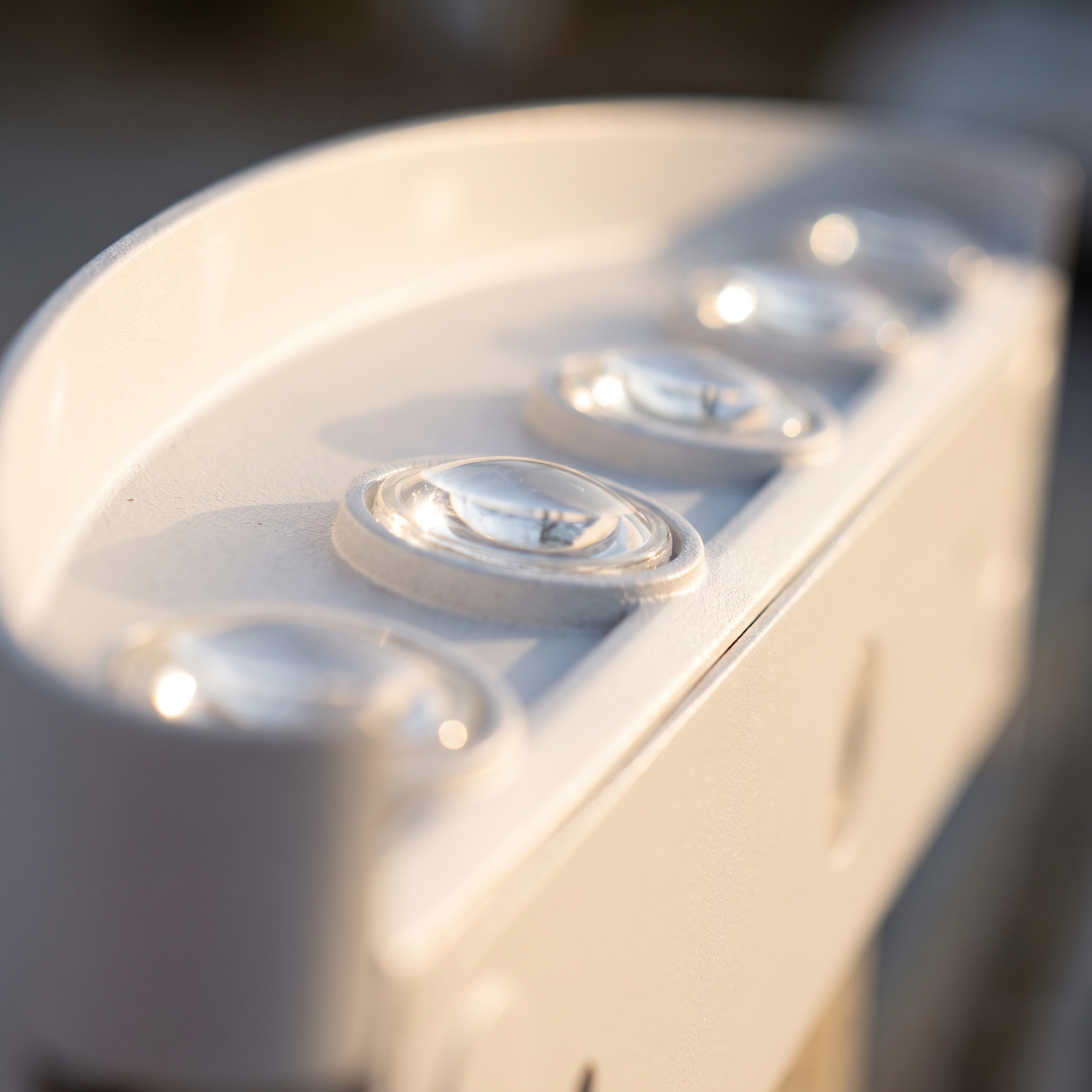 Detalle de las lentes LED del aplique blanco