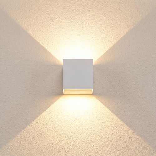 Aplique de exterior cuadrado blanco con doble haz de luz