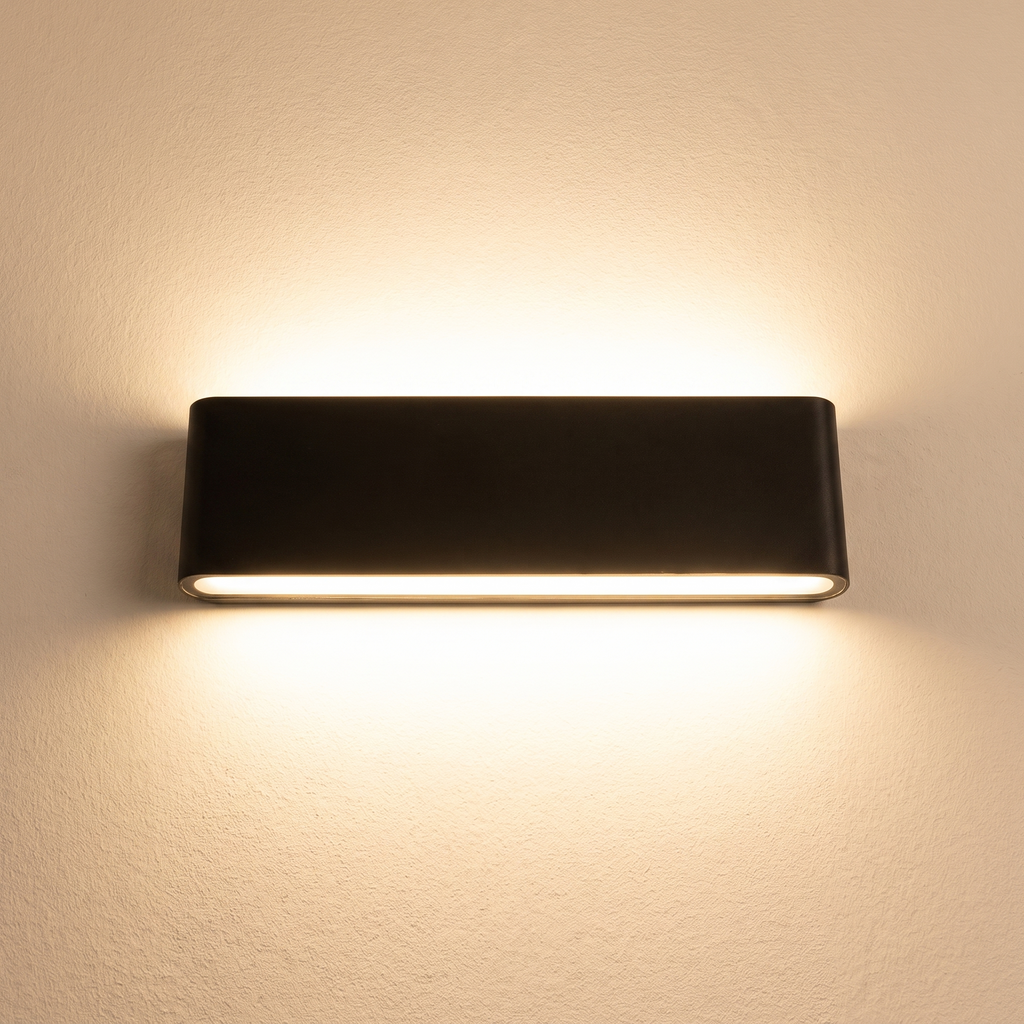 Aplique de exterior LED bidireccional negro con efecto reloj de arena